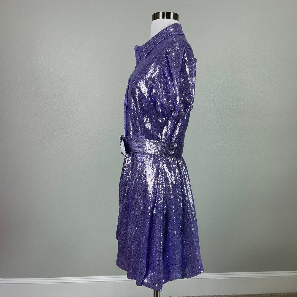 One33 Social Purple Cocktail Dress Sequined Belted Mini Fit and Flare Size 4 - Picture 6 of 13